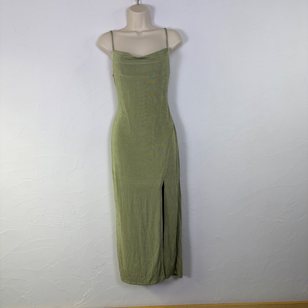 NEW Petal Pup Maxi Dress 8 Green Cowl Neck Side Slit Wedding Hoco Homecoming